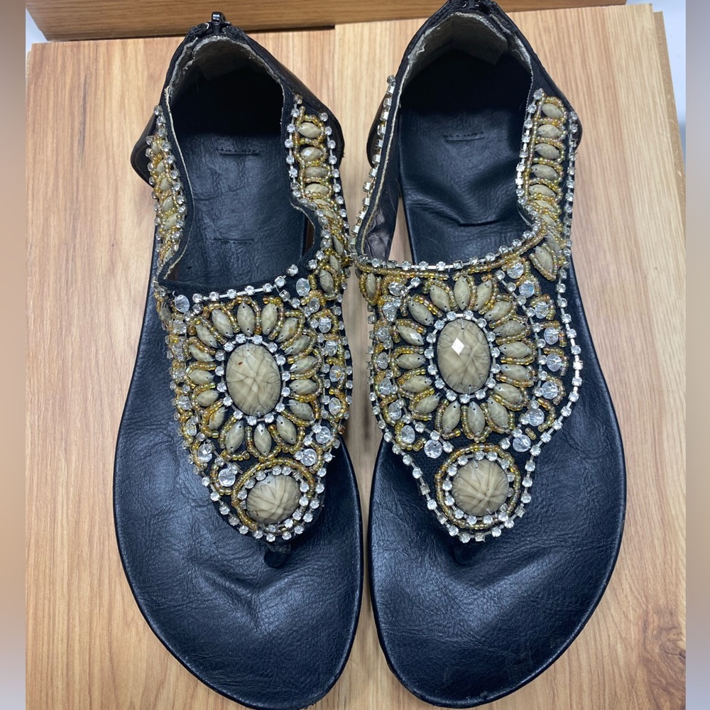 Beaded zip-up sandals